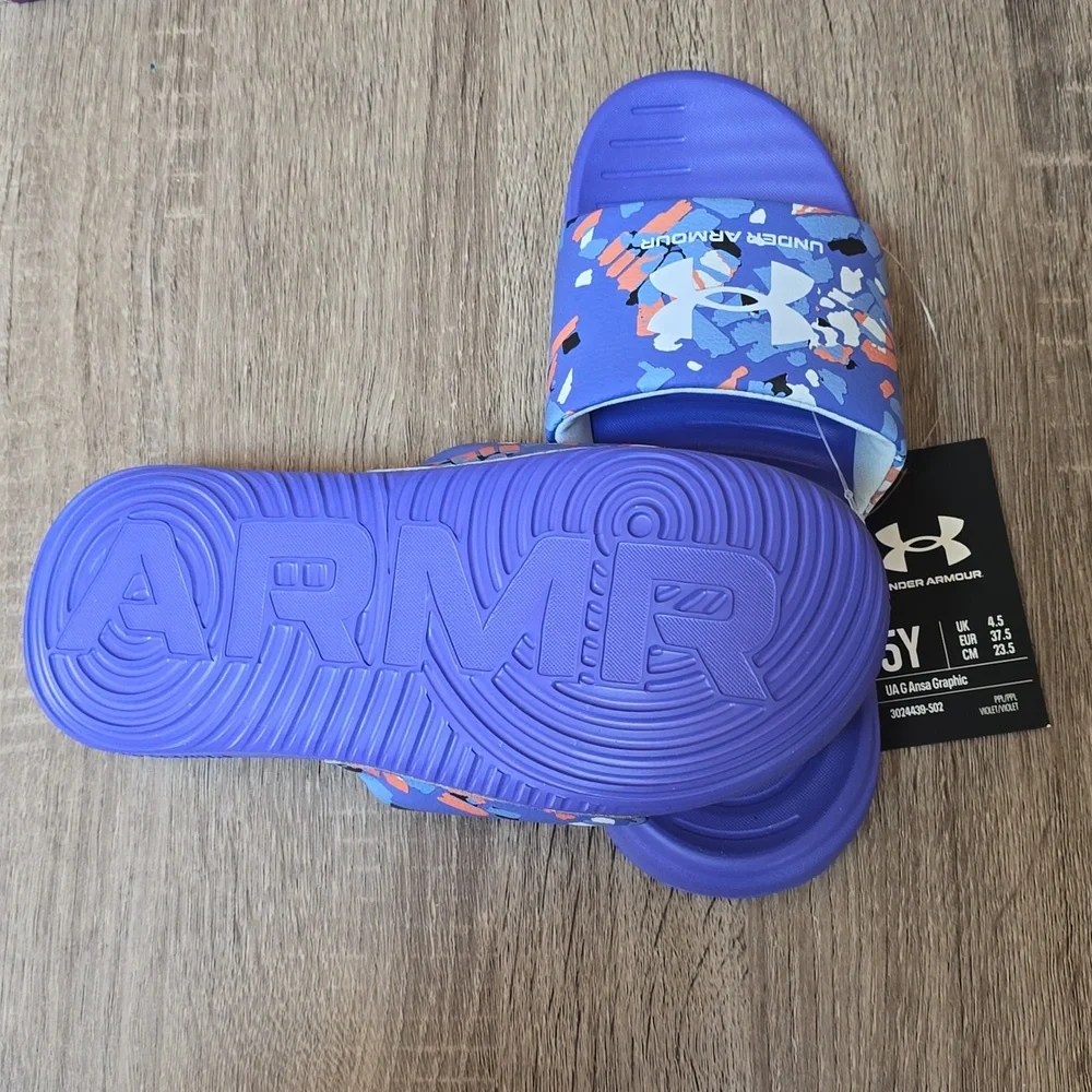 Under Armour Ansa Graphic Kids Slide Sandals  Brilliant Violet  US Size 5Y  NEW - Picture 2 of 6